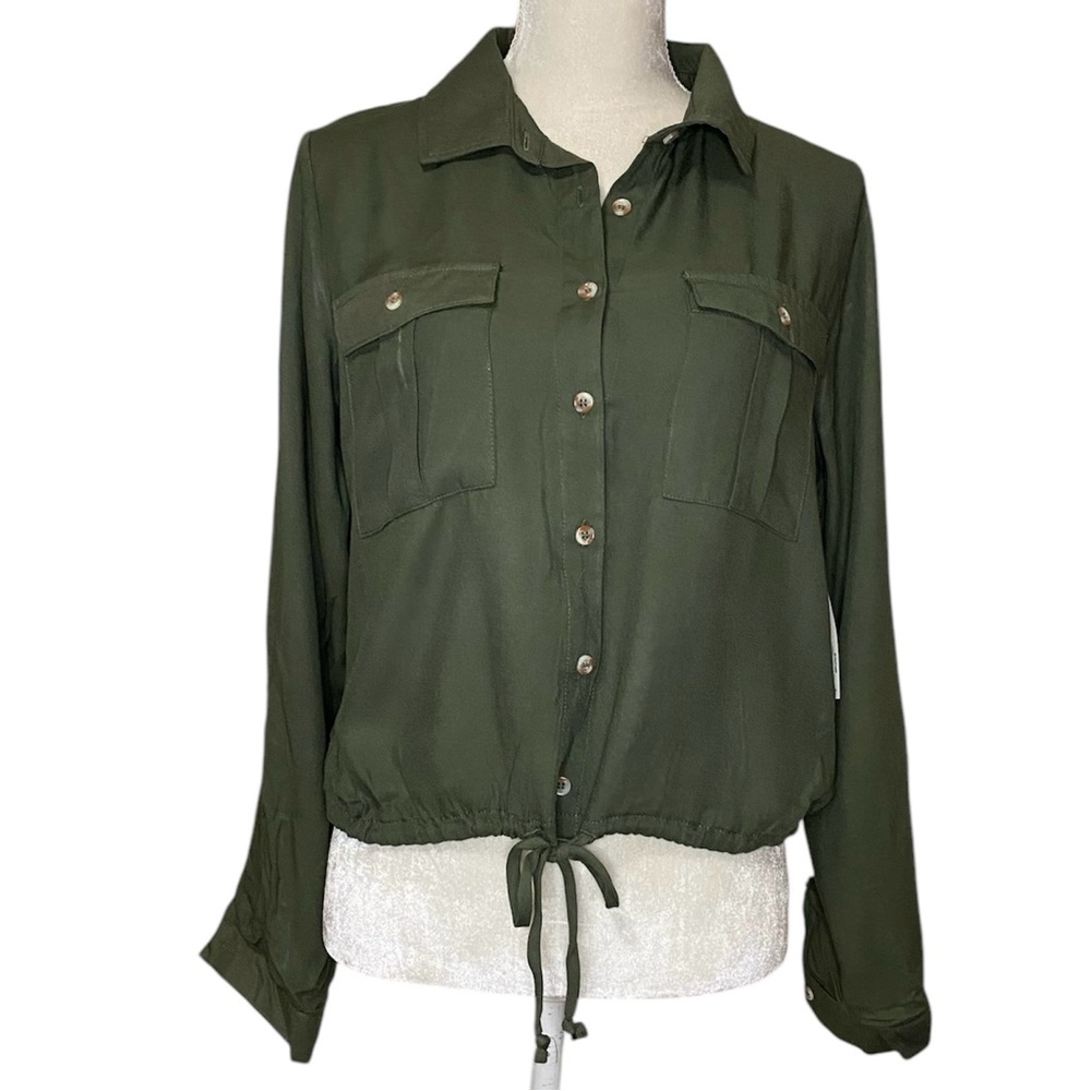 No Boundaries Women’s Green Button Down Shirt Sz L (11-13)